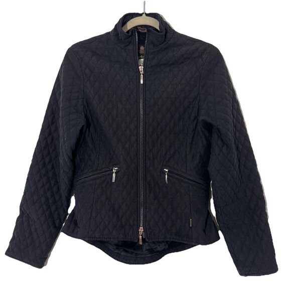 Barbour Jackets & Blazers - Barbour Jacket Womens 6 Black Quilted High Neck Tailored Microfibre Travel